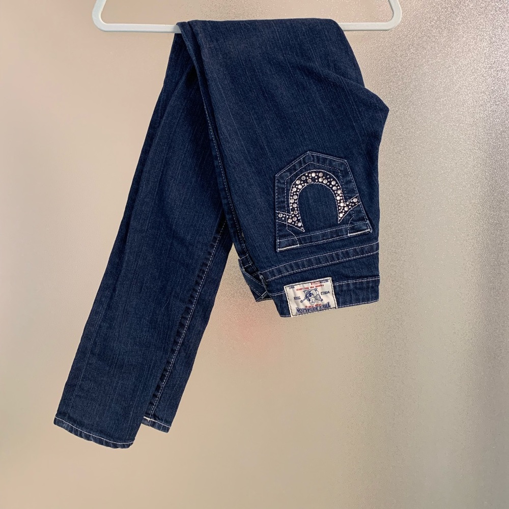 True Religion Dark Wash Rhinestone Skinny Jean